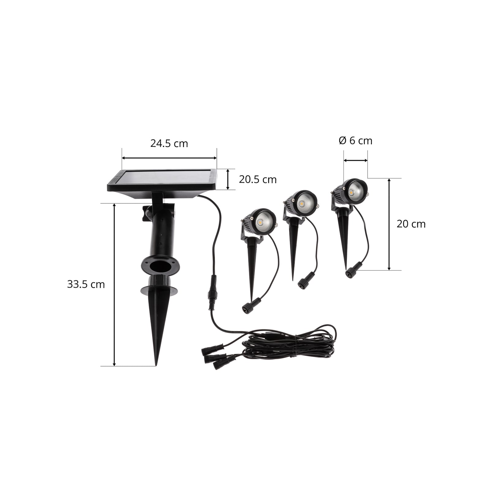LED solcelle jordspydlampe Malida 3-sett svart aluminium jordspyd detalj