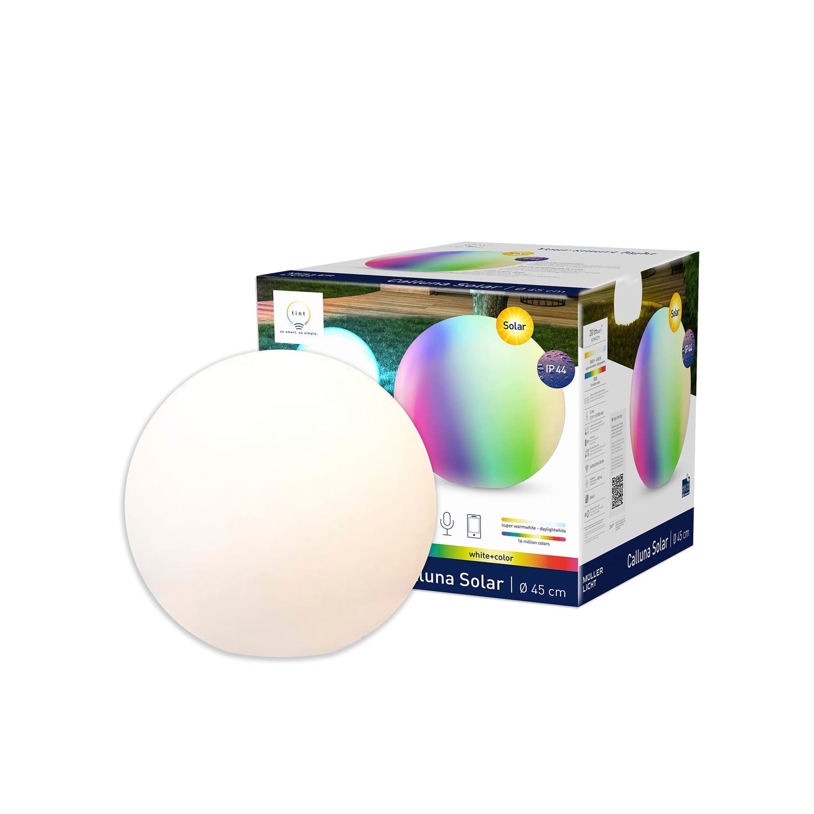 LED solcelle lyskule Calluna hvit RGB CCT Ø45 cm med jordspyd
