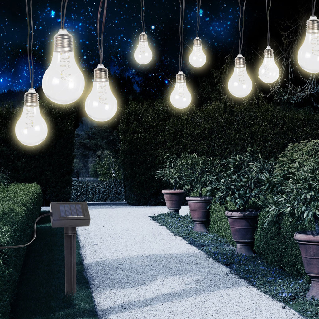 LED solcelle-lyslenke 10 lys varmhvit IP44 380 cm bakside