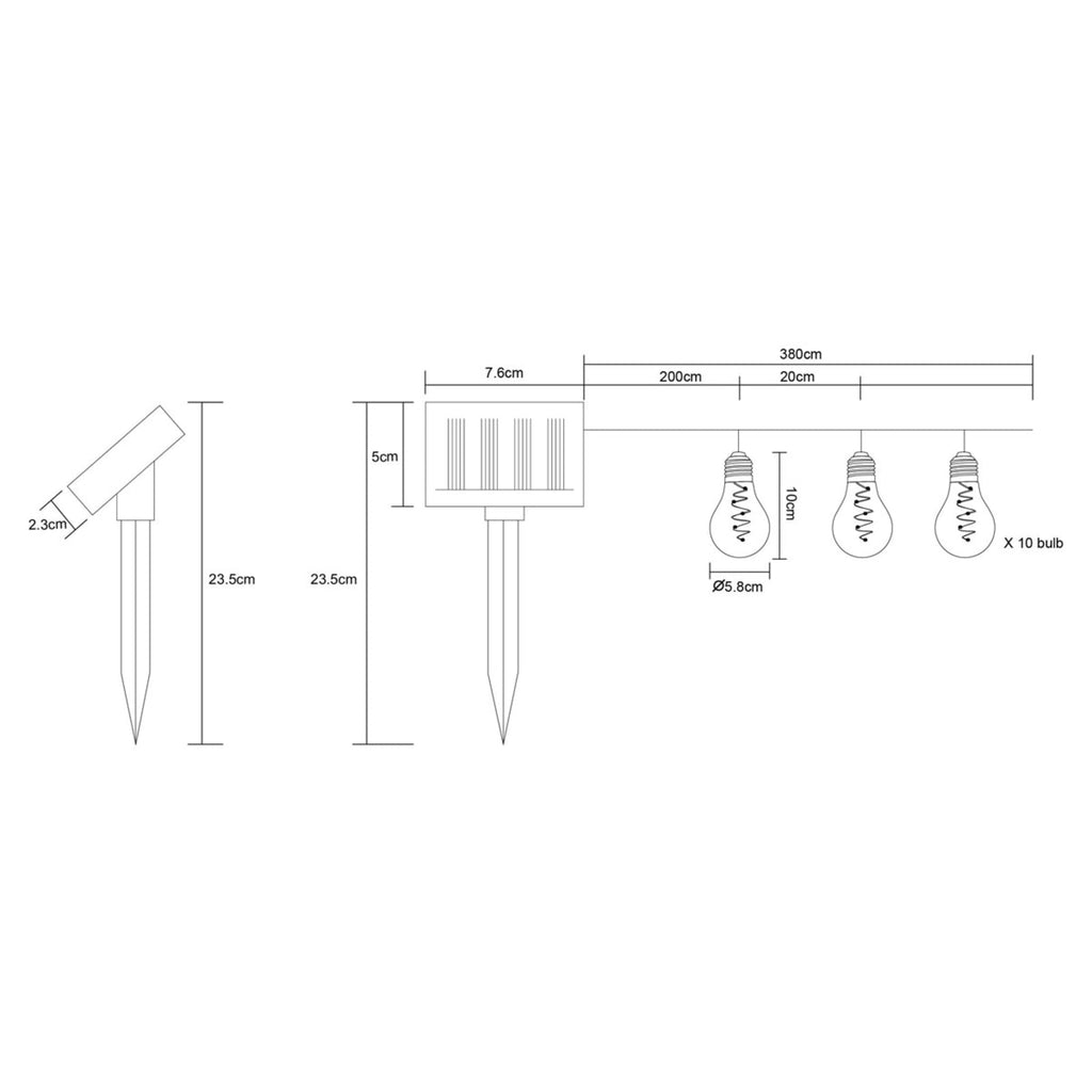 LED solcelle-lyslenke 10 lys varmhvit IP44 380 cm solcellepanel nærbilde