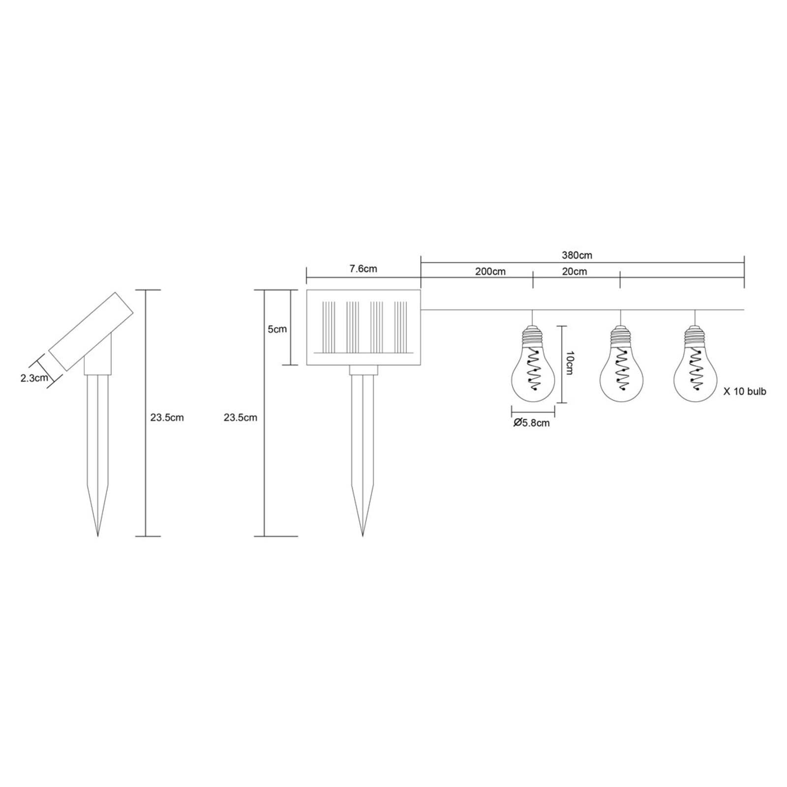 LED solcelle-lyslenke 10 lys varmhvit IP44 380 cm solcellepanel nærbilde