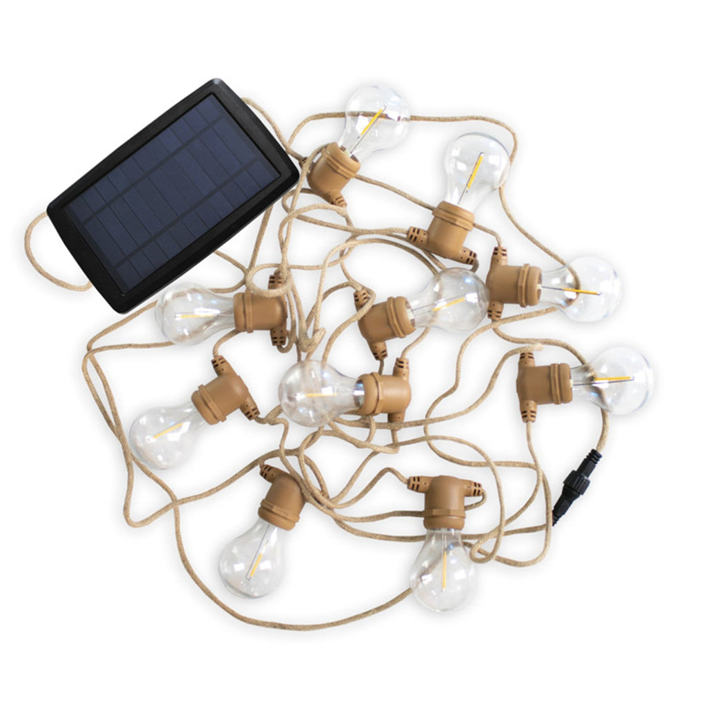 Bakside av LED solcelle-lyslenke Allegra 10 lys jutekabel E27