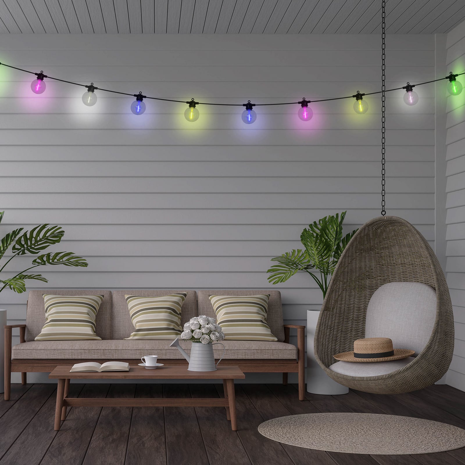 LED solcelle-lyslenke CADENA RGB 10 lys 10 m IP44 forfra