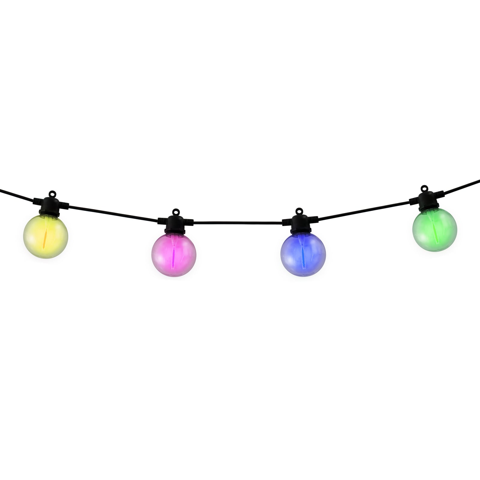 LED solcelle-lyslenke CADENA RGB 10 lys 10 m IP44 montert på terrasse