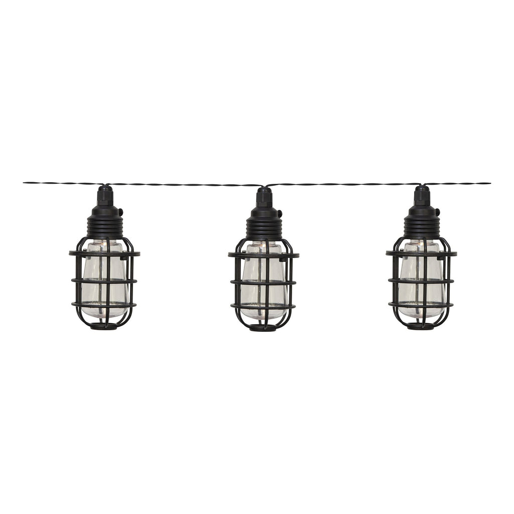 LED solcelle-lyslenke Cage 8 lys IP44 210 cm nærbilde av solcellepanel