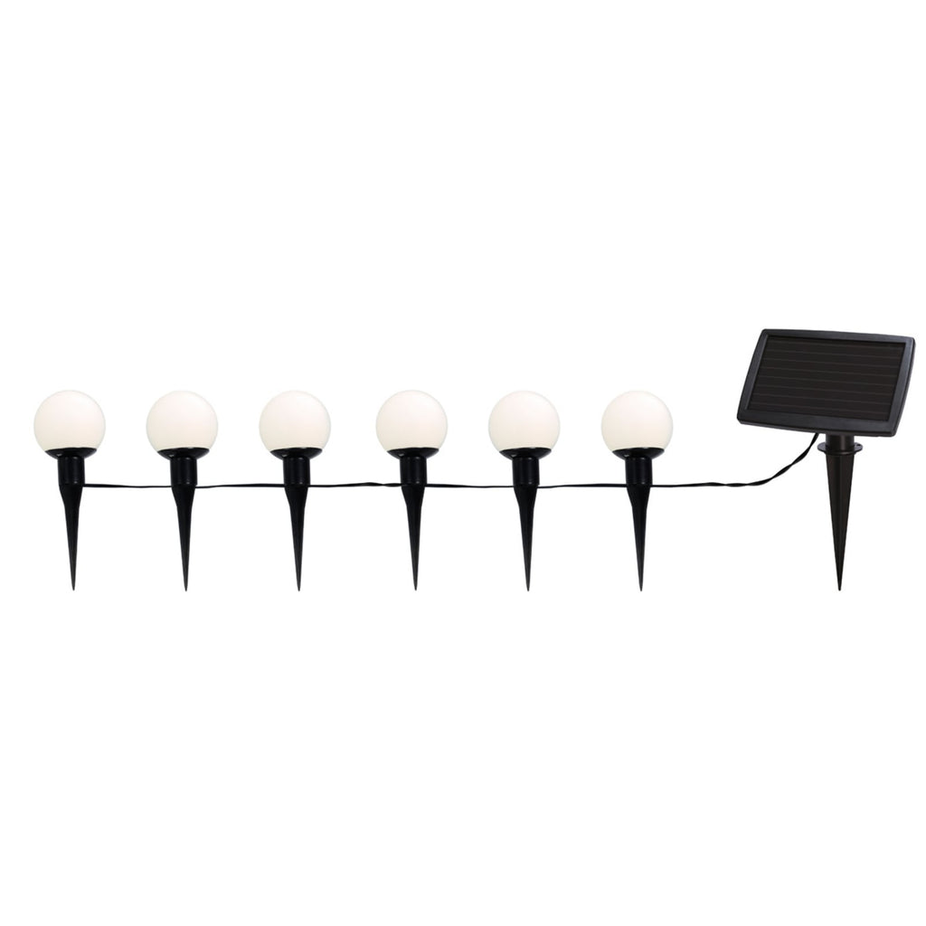 LED solcelle-lyslenke Combo 6 kuler med jordspyd IP44 forfra