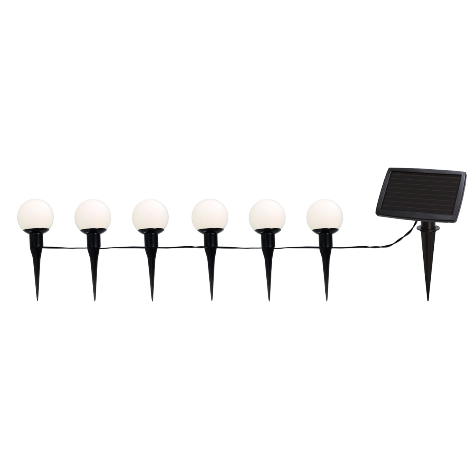 LED solcelle-lyslenke Combo 6 kuler med jordspyd IP44 forfra