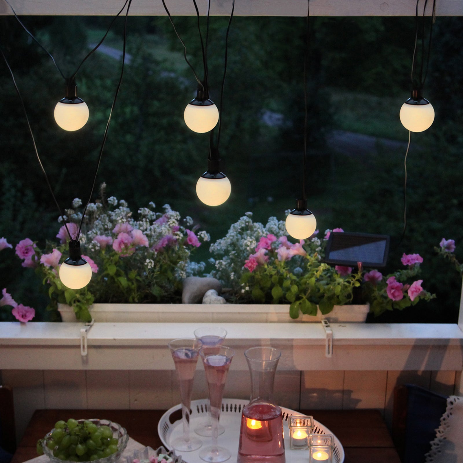 LED solcelle-lyslenke Combo 6 kuler med jordspyd IP44 bakside