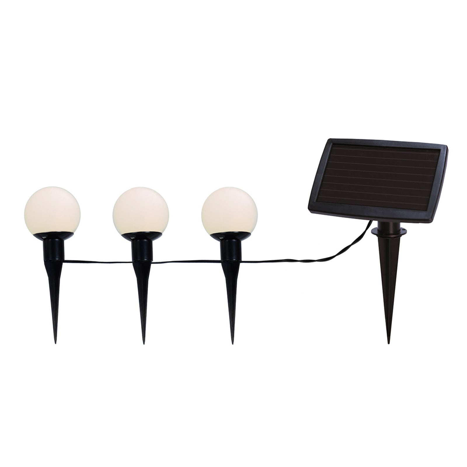 Montert LED solcelle-lyslenke Combo 6 kuler med jordspyd IP44 i hage
