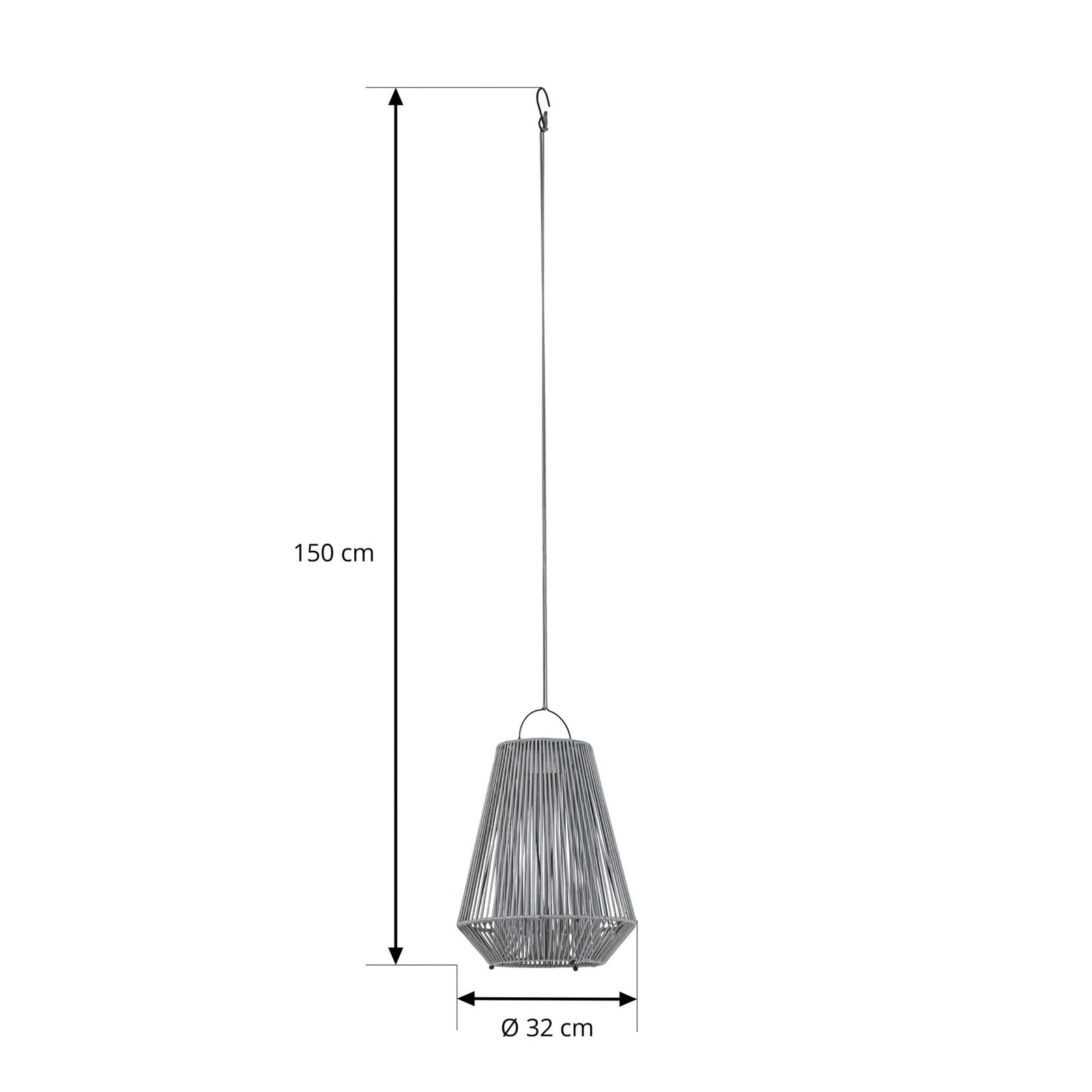 LED solcelle pendellampe Austas grå Ø32 cm dimbar IP54 detalj av lys