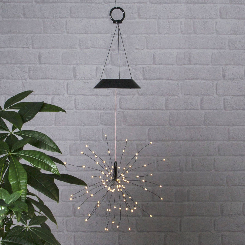 LED solcelle pendellampe Firework Ø26 cm svart IP44 forfra