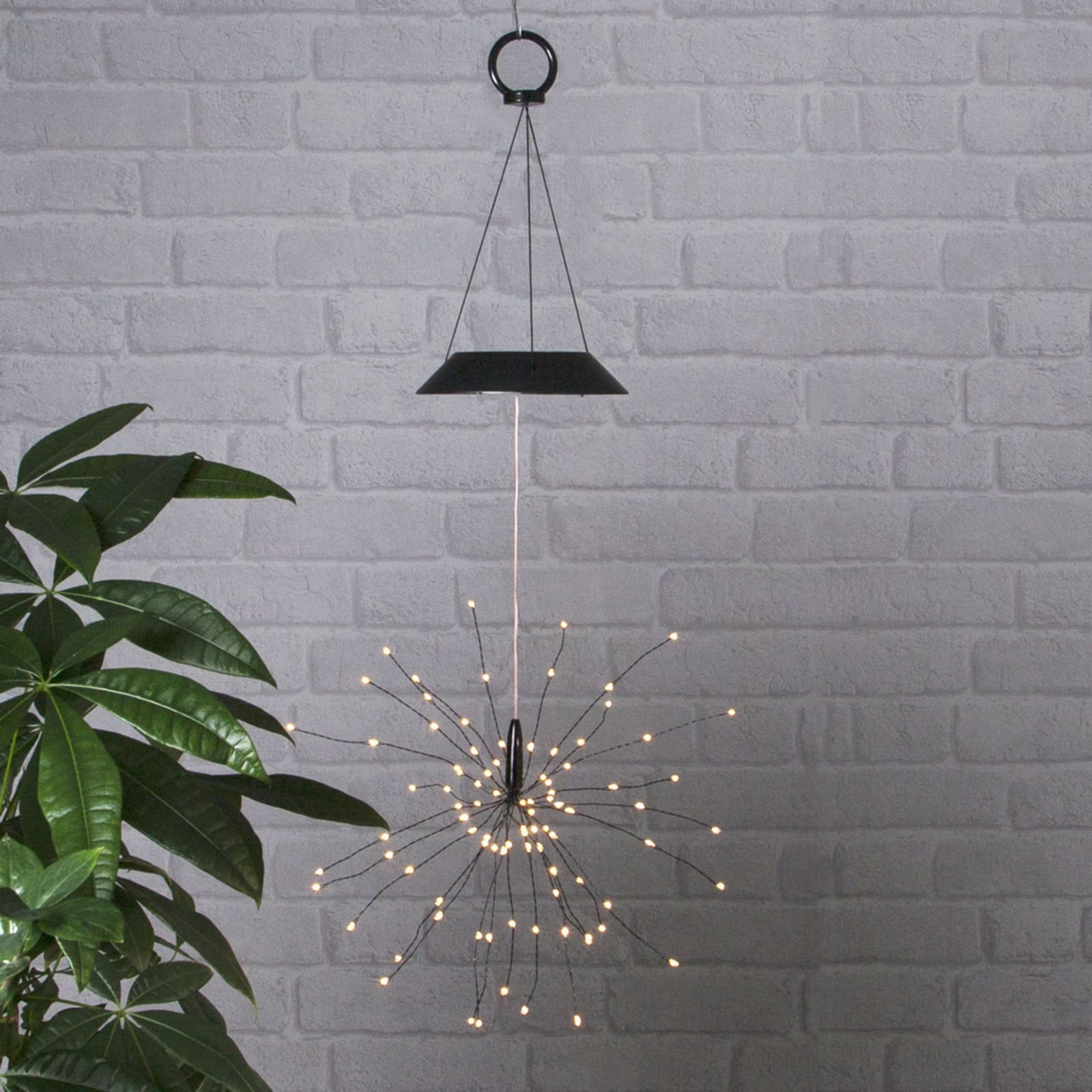 LED solcelle pendellampe Firework Ø26 cm svart IP44 forfra