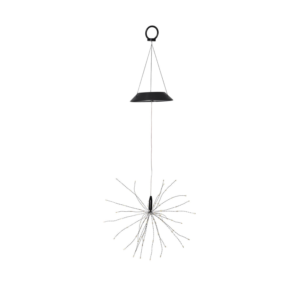 Montert LED solcelle pendellampe Firework Ø26 cm svart IP44 i hage