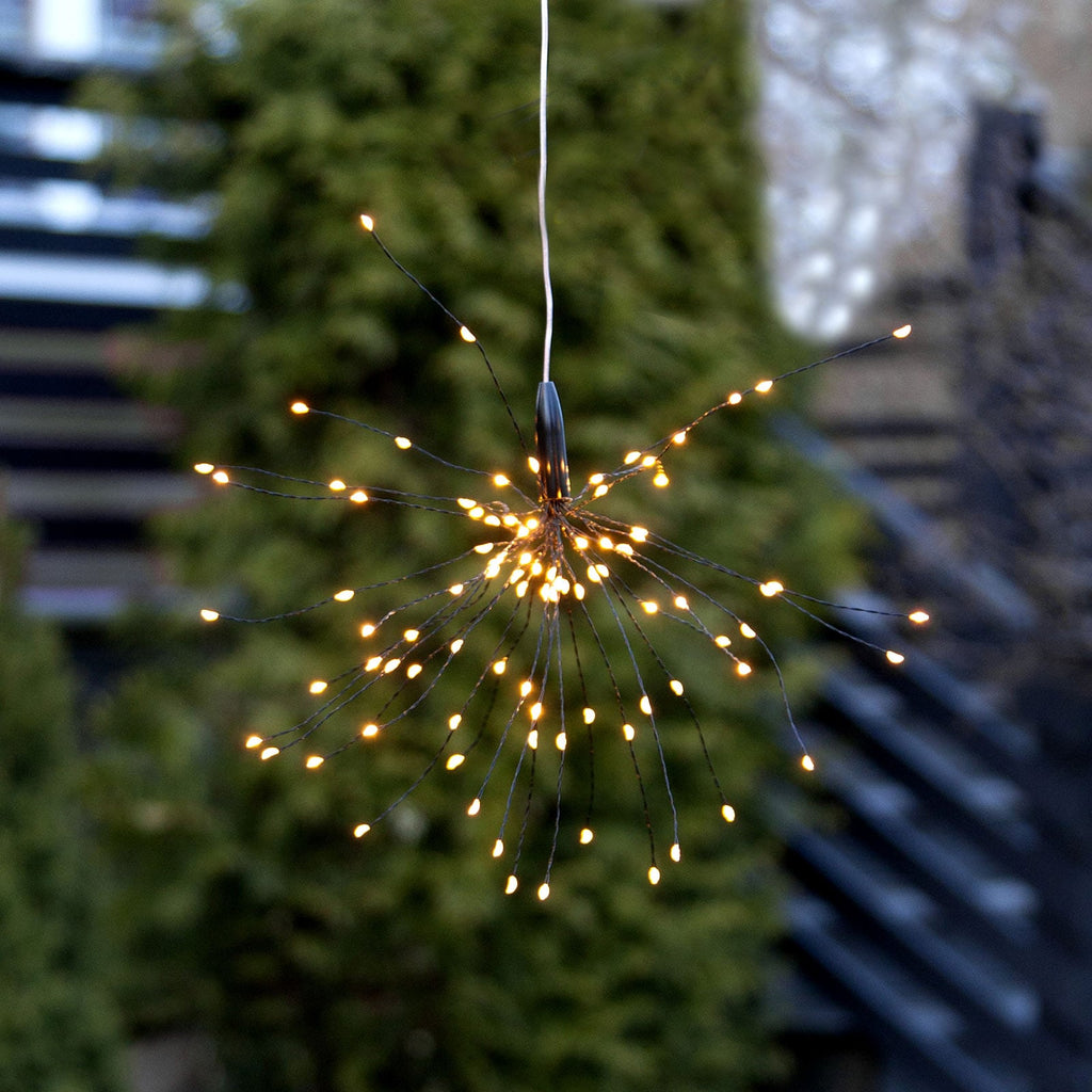 LED solcelle pendellampe Firework Ø26 cm svart IP44 opphengslengde