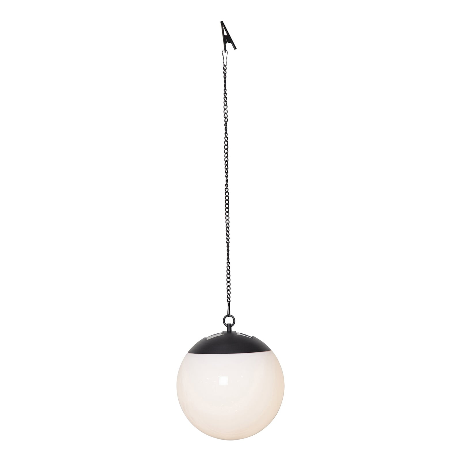 LED solcelle pendellampe Globus svart/hvit Ø20 cm IP44 med skumringssensor