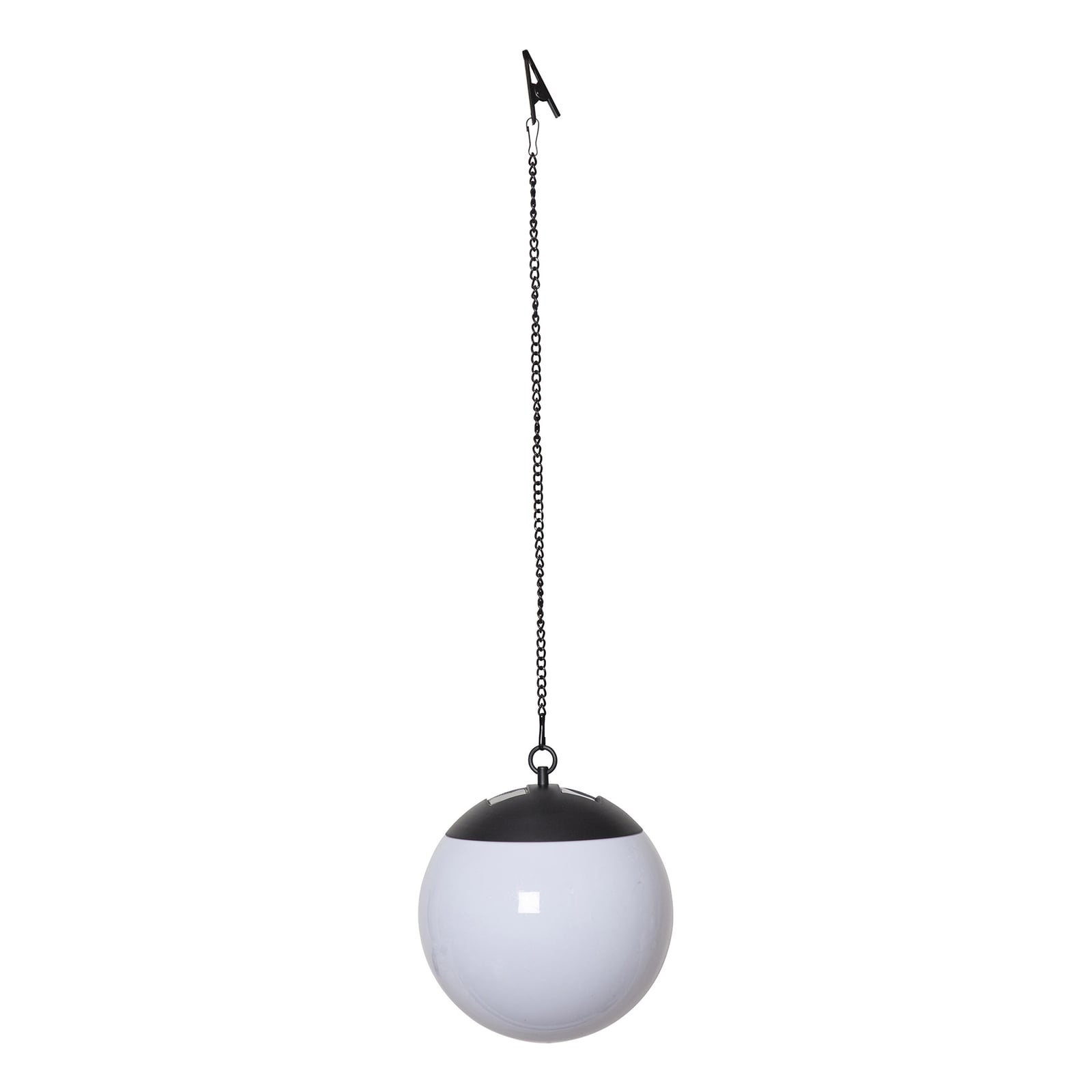LED solcelle pendellampe Globus svart/hvit Ø20 cm IP44 kjedelengde detalj