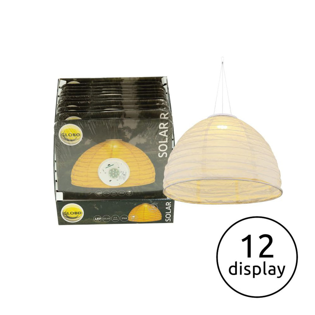 LED solcelle-pendellampe hvit lin Ø40 cm IP44 med varmt lys