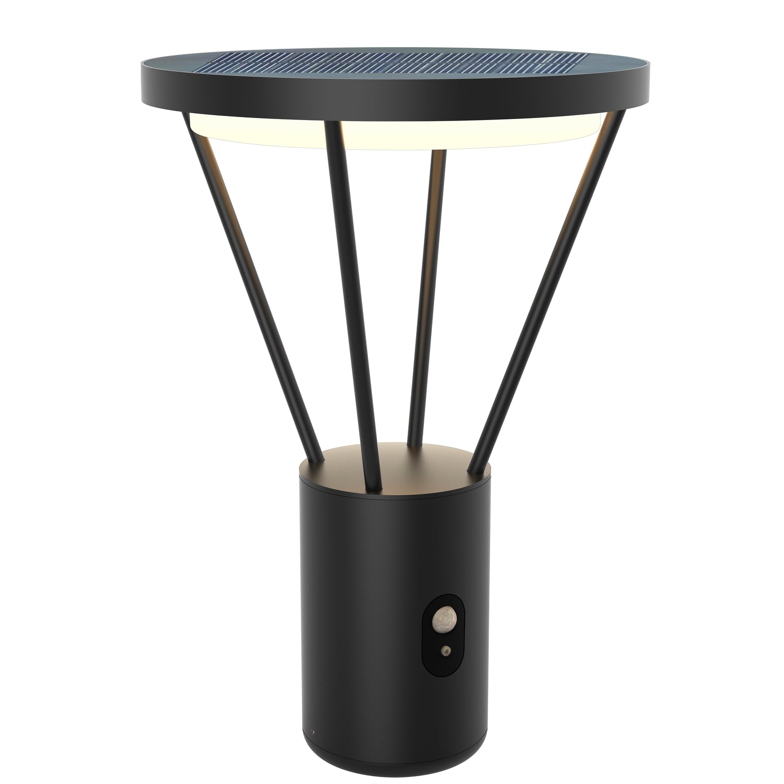 LED solcelle pullertlys Elario med bevegelsessensor svart på terrasse