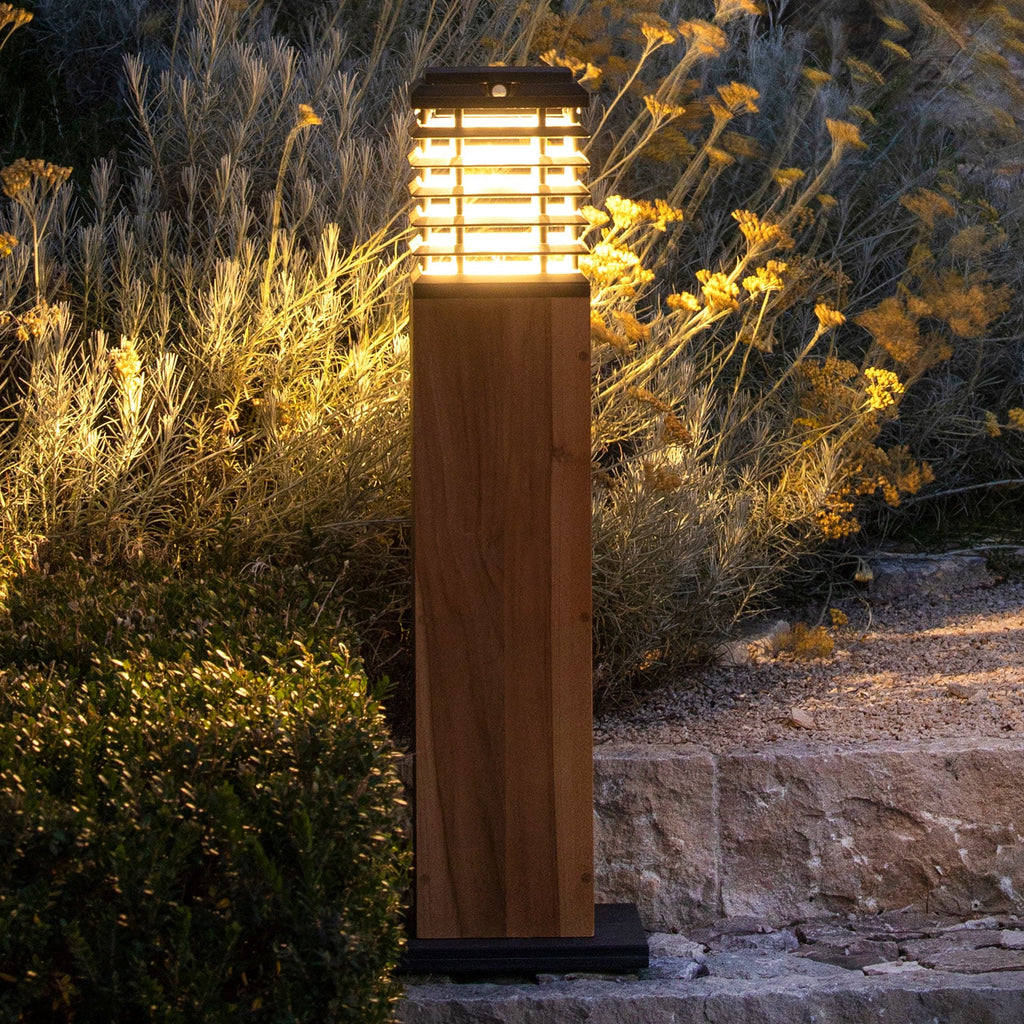 LED solcelle pullertlys Tekura dimbar teak grå IP55 front
