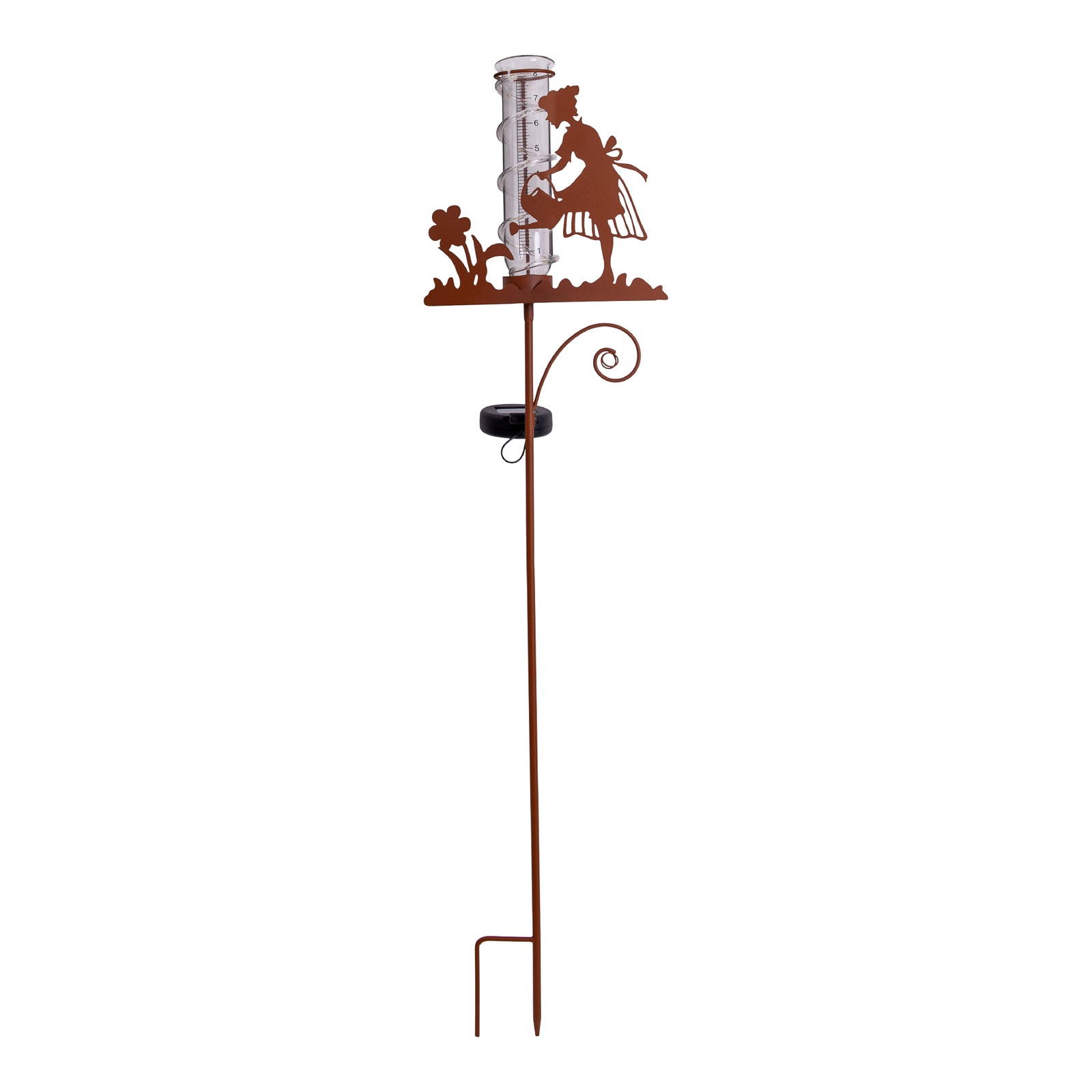 LED solcelle regnmåler jern/glass brun 95 cm bakside
