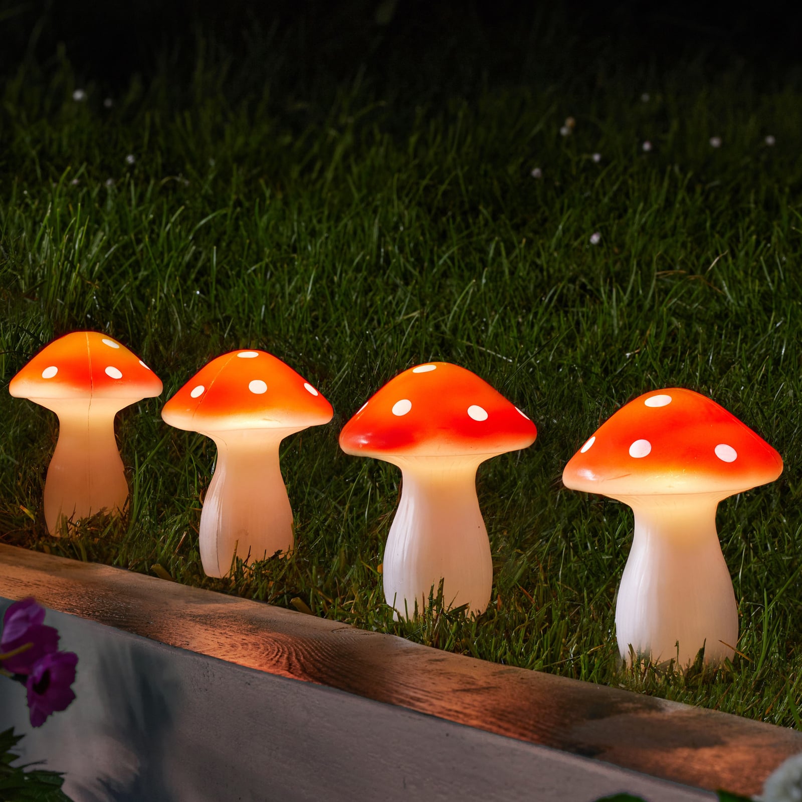 LED solcelle-spyd Fairy Mushroom 4-sett rød/hvit IP44 forside