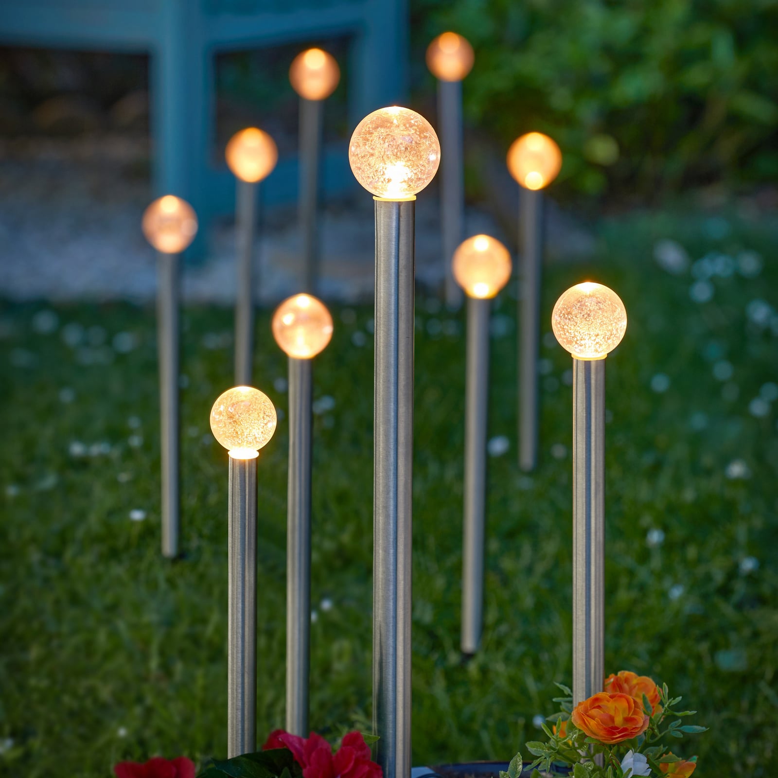 LED solcelle-spyd GlowBall 10er-sett 44 cm IP44 detalj av lyskilde