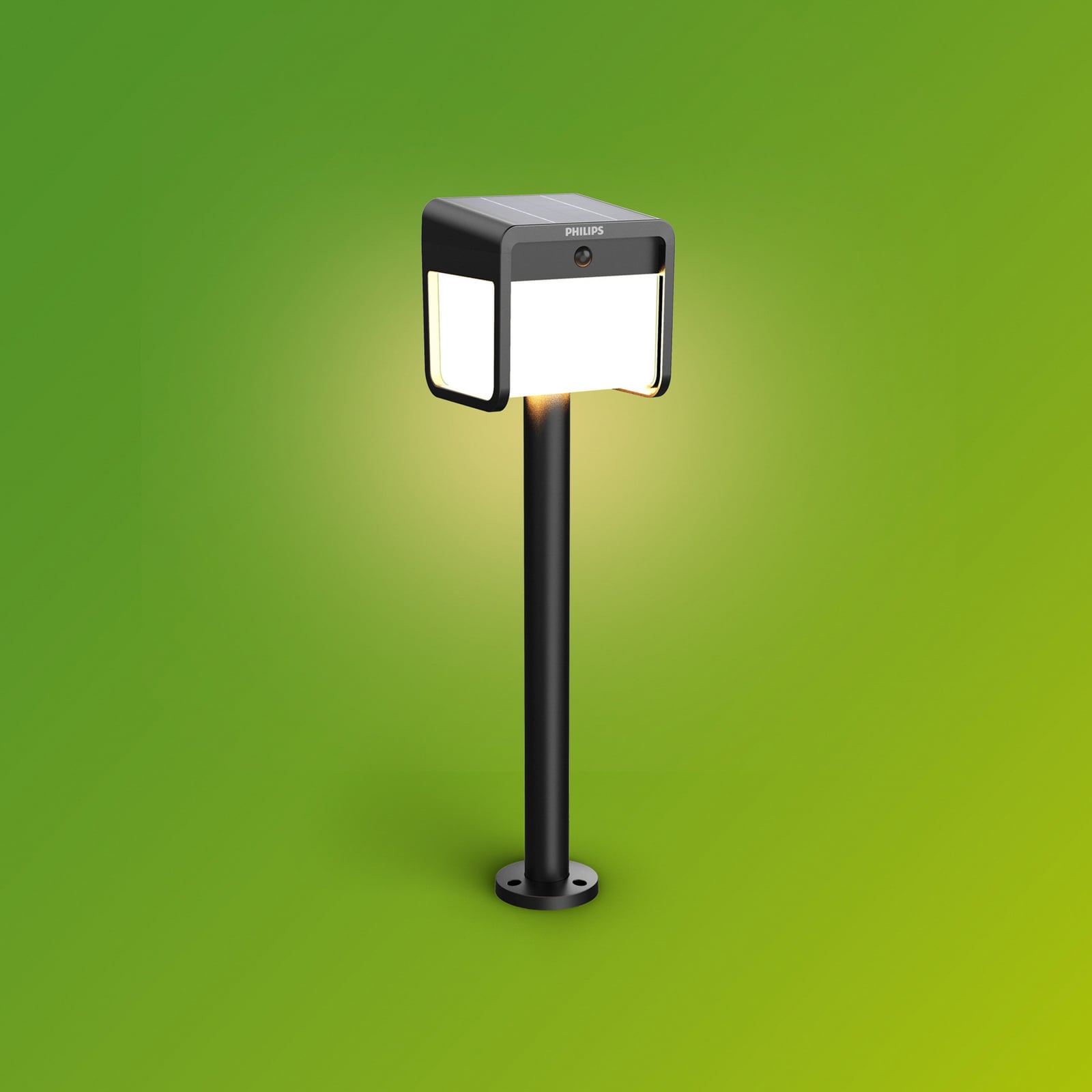 Detaljbilde av bevegelsessensor på LED solcelle spydlampe Ezra svart IP44