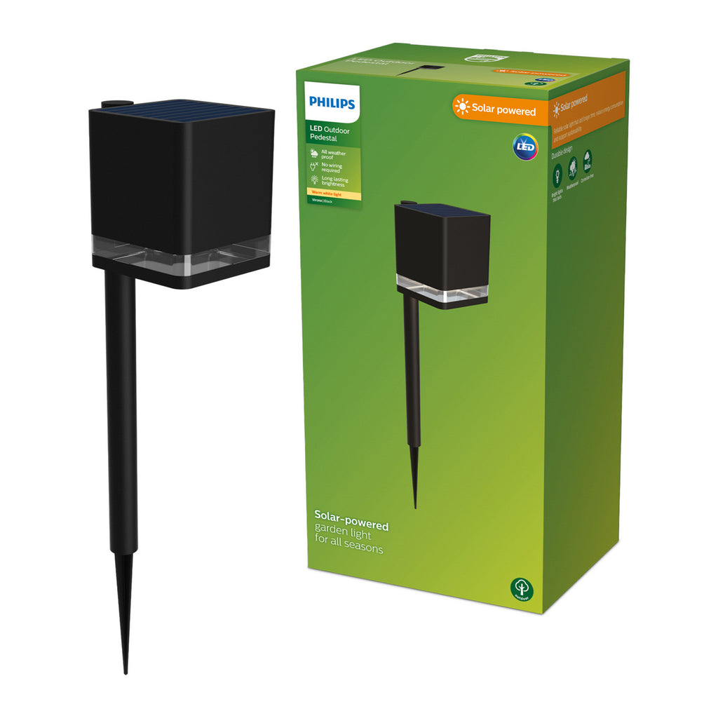 LED solcelle spydlampe Virona svart IP44 - Philips sett fra siden