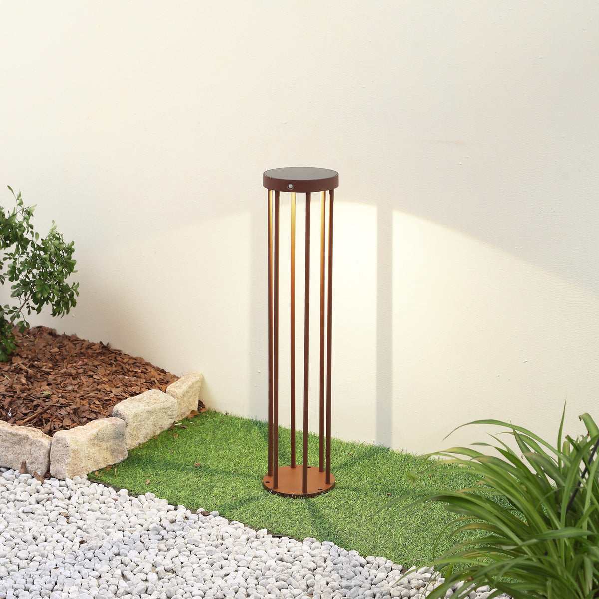 LED solcelle sti-lampe Evelis med bevegelsessensor rustfarget IP54 forfra