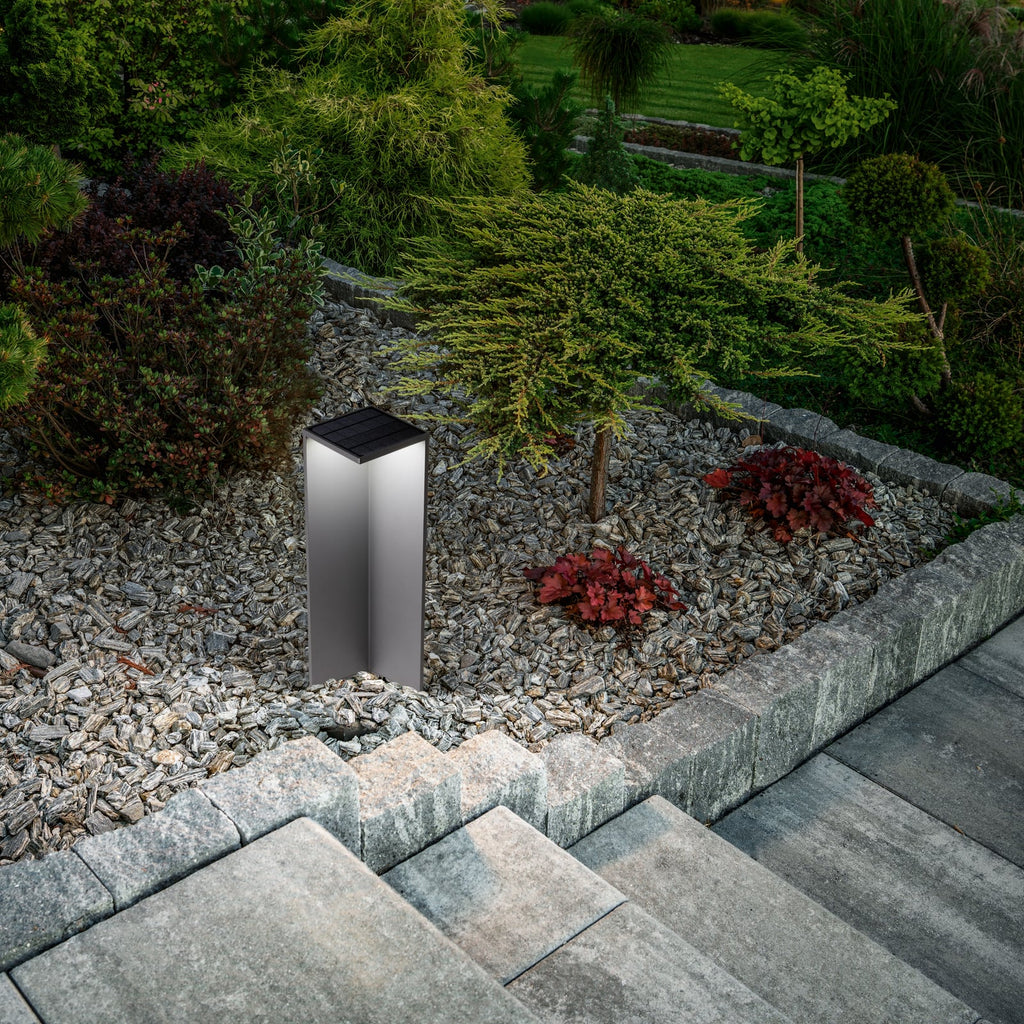 LED solcelle sti-lampe Fold mørkegrå med bevegelsessensor IP54 bakside