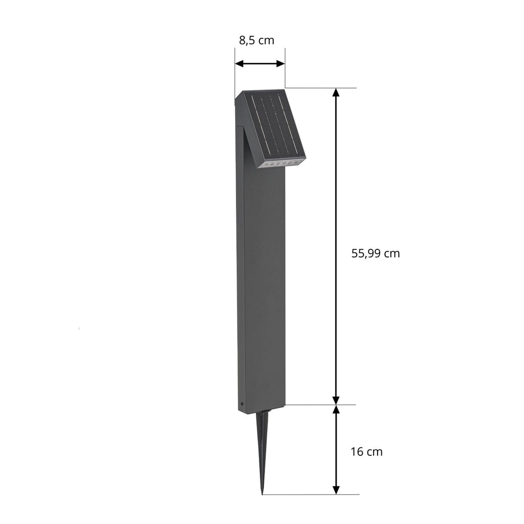 LED solcelle sti-lampe Lestor antrasitt dimbar IP65 detalj av solcellepanel