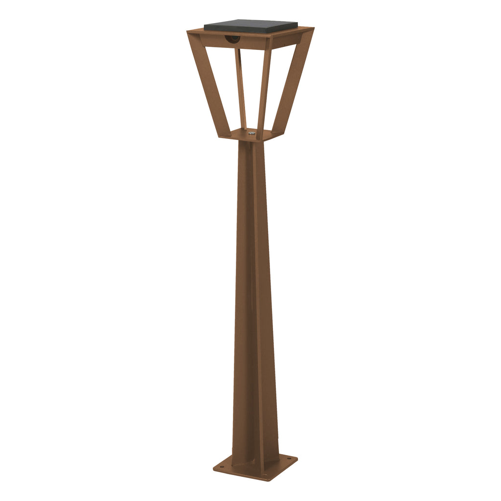 LED solcelle sti-lampe Metro med bevegelsessensor corten IP55 montert i hage
