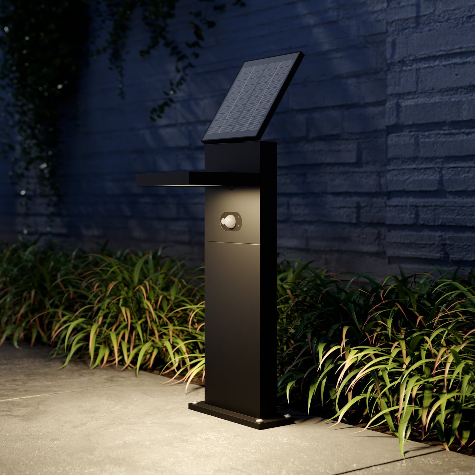 LED solcelle sti-lampe Silvan med bevegelsessensor forfra