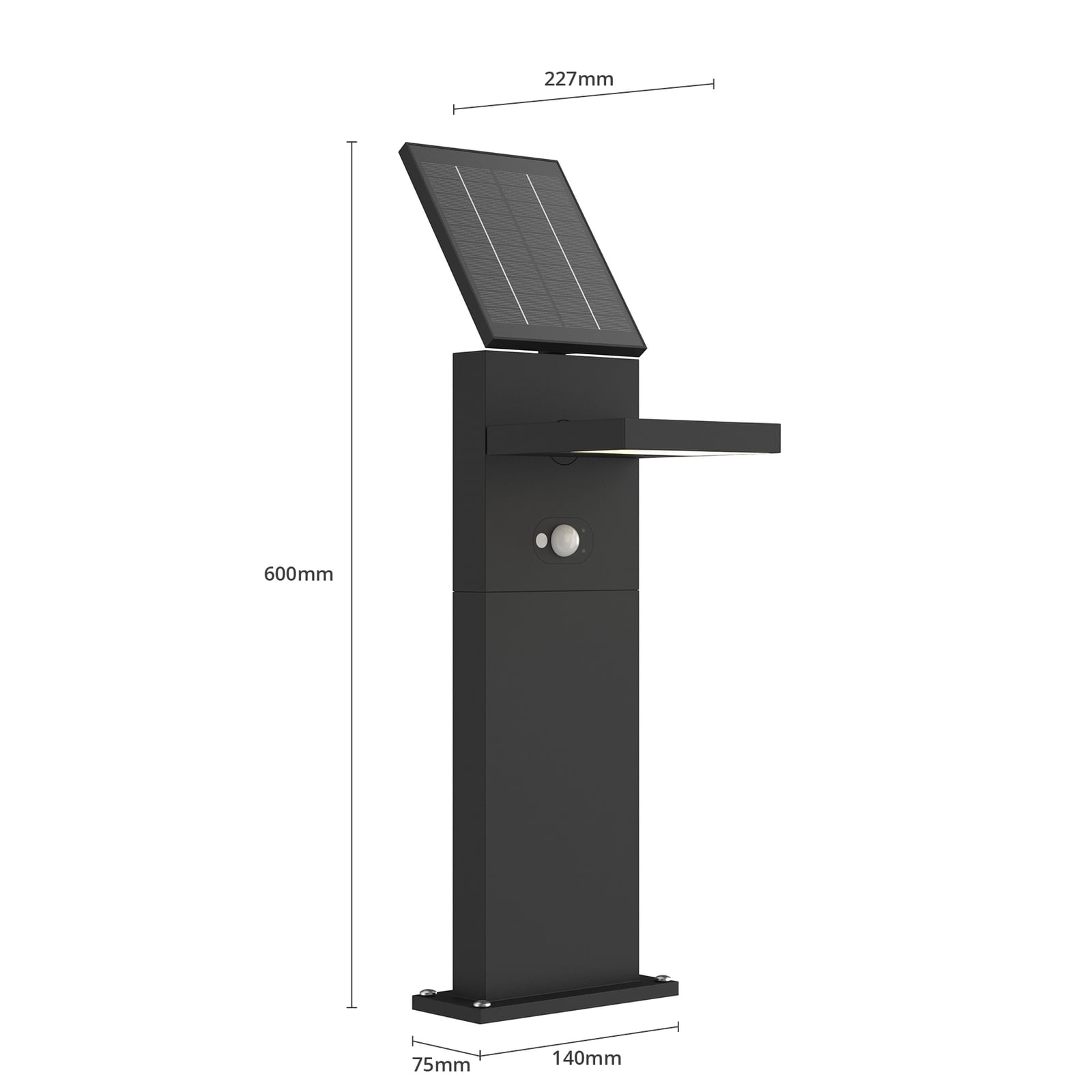 LED solcelle sti-lampe Silvan med bevegelsessensor i mørke