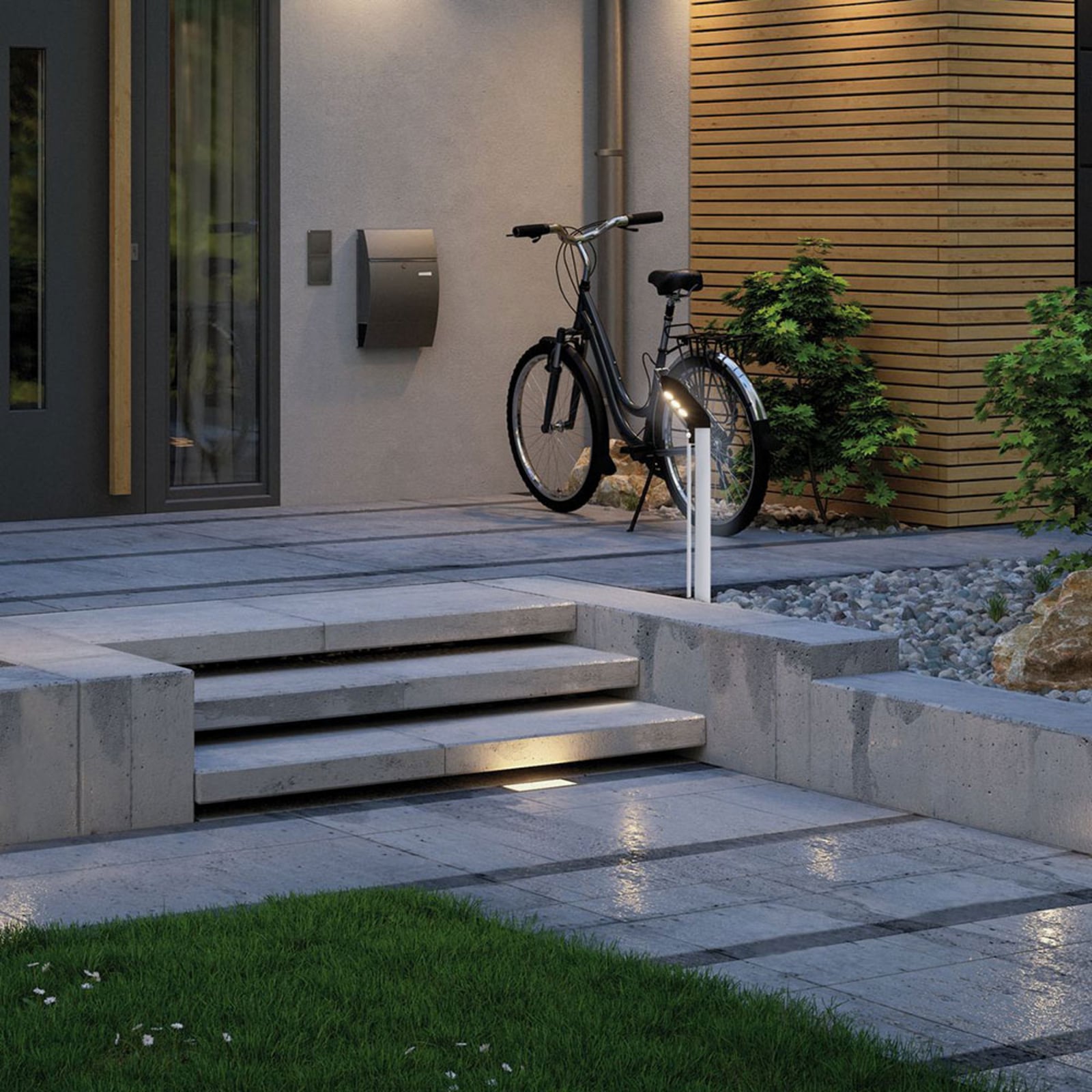 LED solcelle-sti-lampe Soley med bevegelsessensor IP44 montert i hage