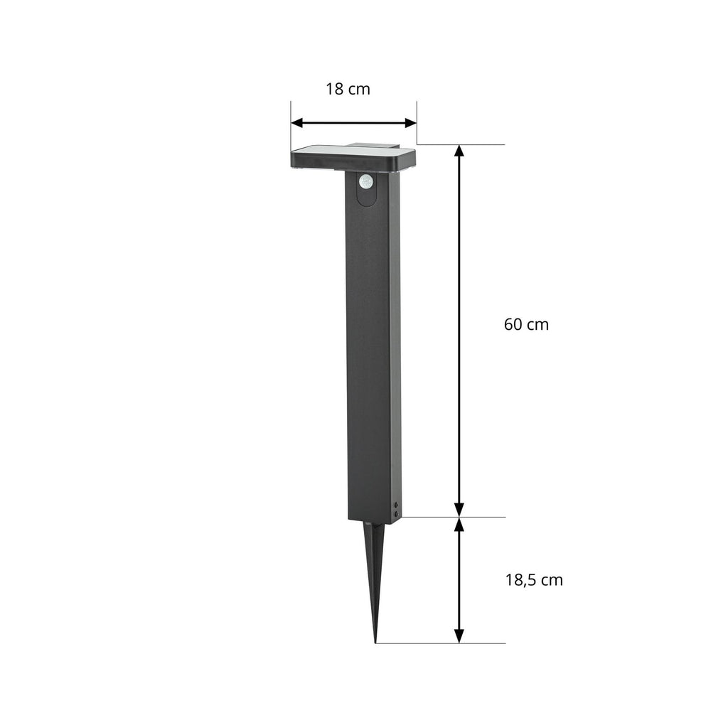 LED solcelle sti-lampe Tarlson kantet antrasitt detalj av bevegelsessensor