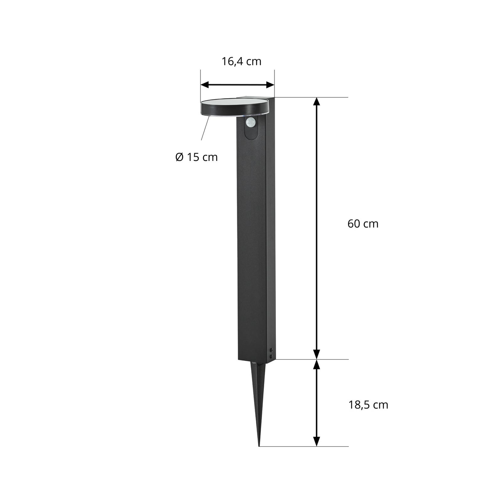 LED solcelle sti-lampe Tarlson rund antrasitt detalj
