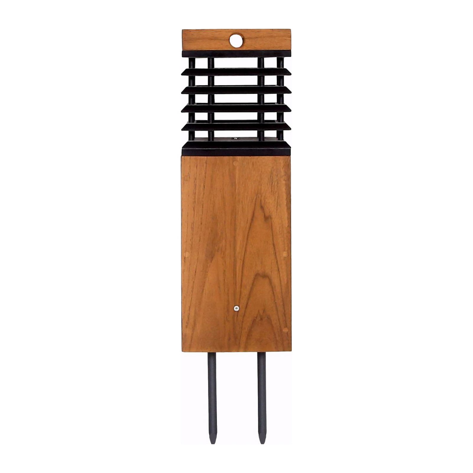 LED solcelle-stilampe Tekura teak/grå dimbar IP66 fra Les Jardins i bruk utendørs