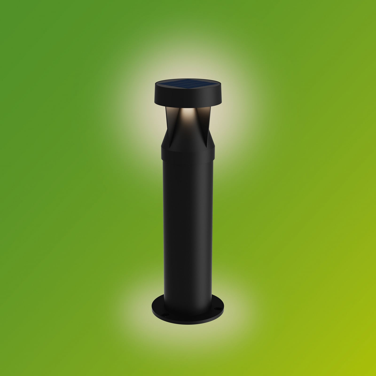 LED solcelle-stolpelampe Avery svart plast H40 cm detalj av lys
