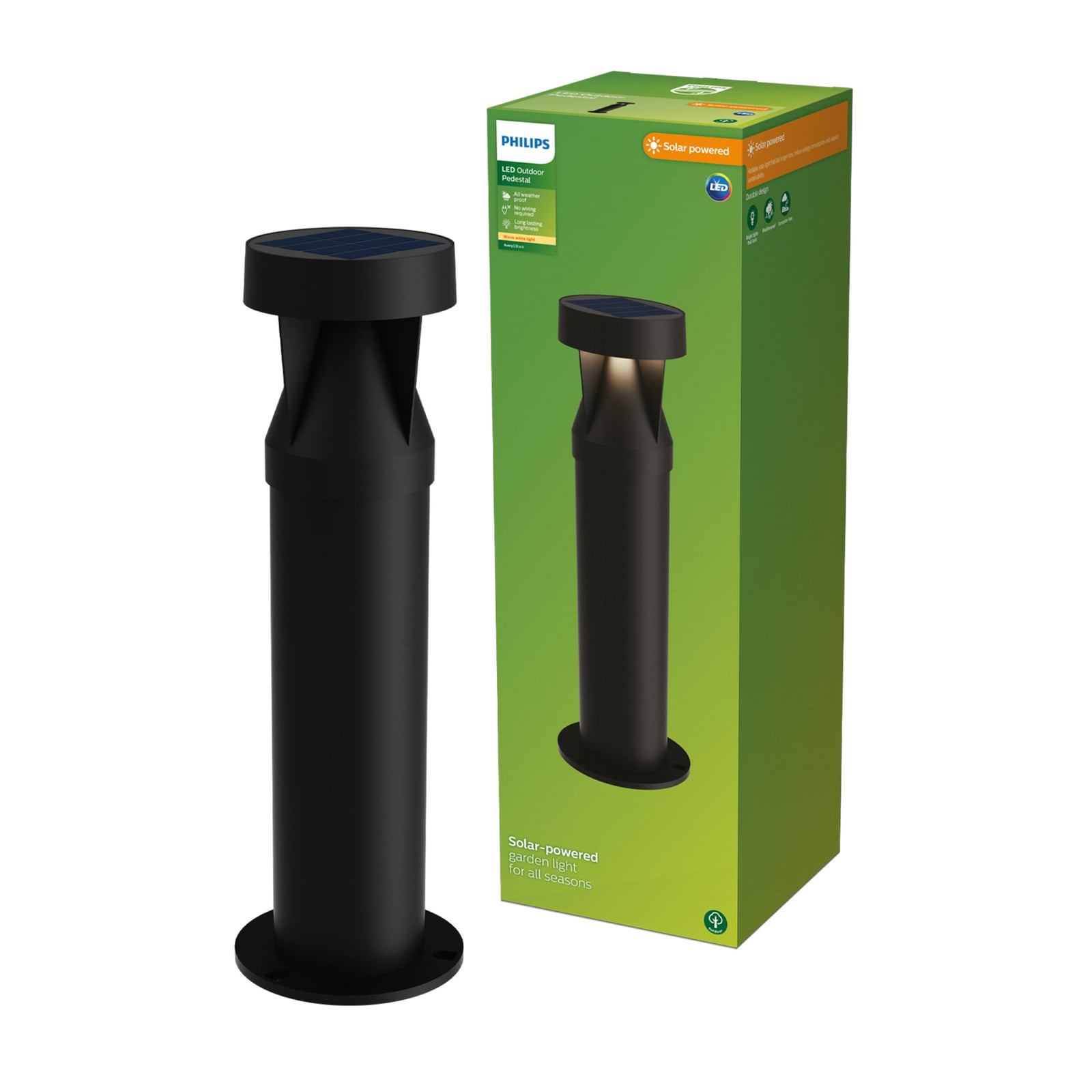 LED solcelle-stolpelampe Avery svart plast H40 cm materialdetalj
