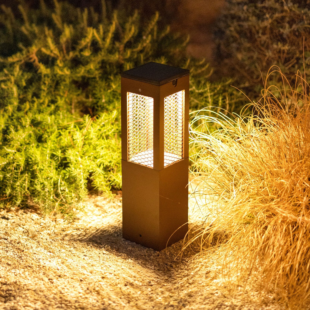 LED solcelle stolpelampe cortenstål med sensor 40 cm IP66 forside