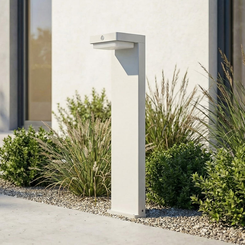 LED solcelle stolpelampe Eleazar hvit aluminium dimbar IP44 forfra