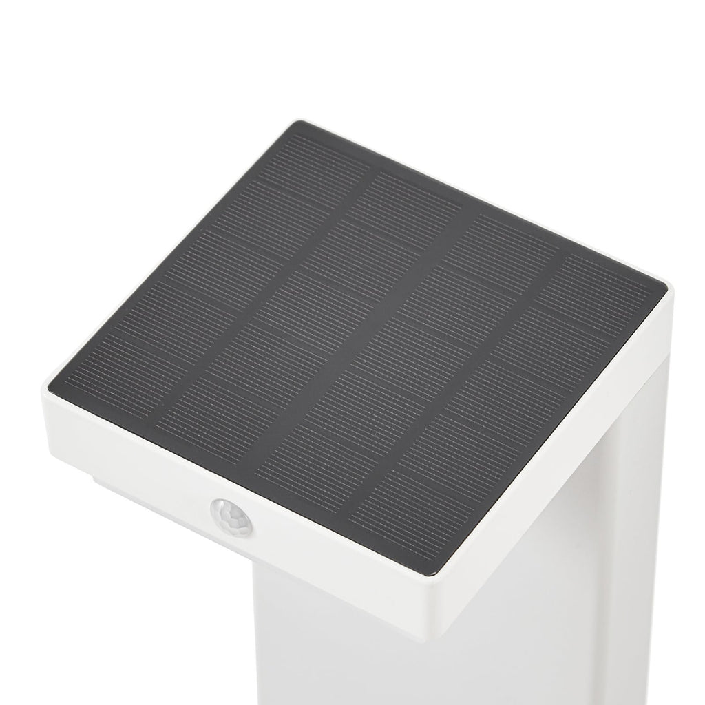 LED solcelle stolpelampe Eleazar hvit aluminium dimbar IP44 med jordspiss
