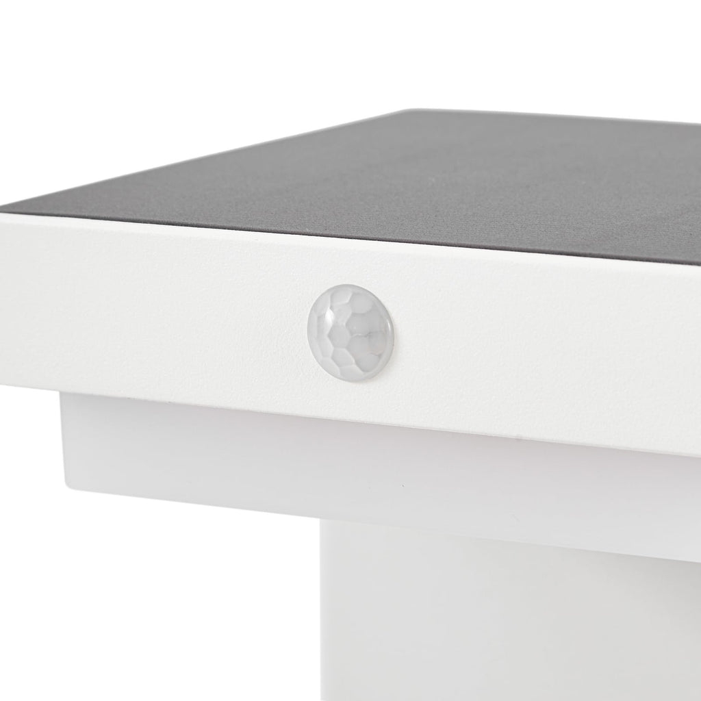 LED solcelle stolpelampe Eleazar hvit aluminium dimbar IP44 med USB-C lading