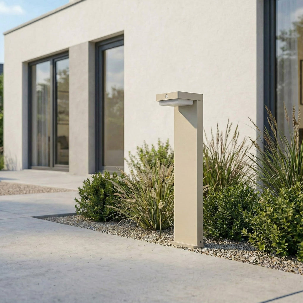 LED solcelle stolpelampe Eleazar beige aluminium bakside