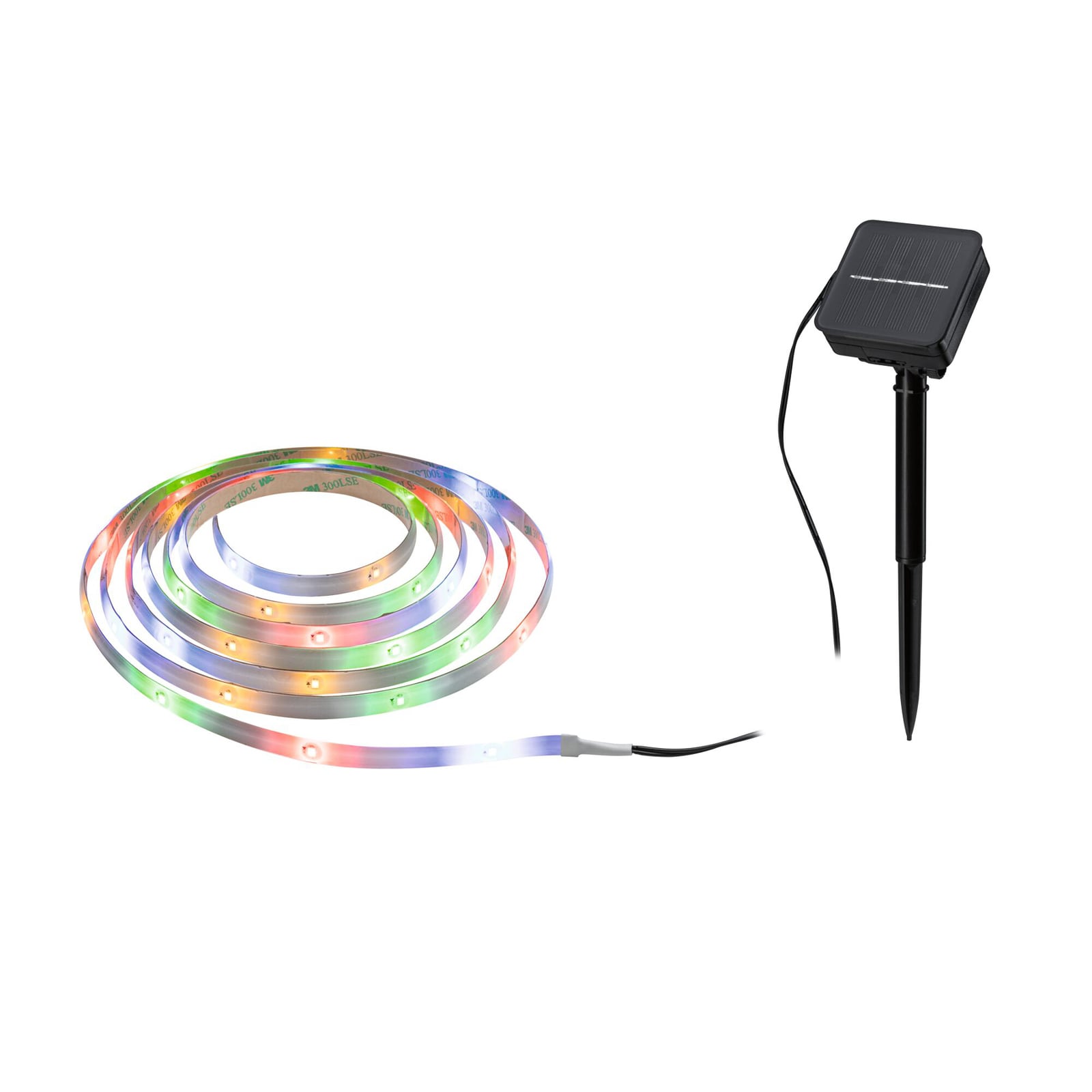 LED solcelle-stripe 3 meter RGB IP44 med skumringssensor forfra