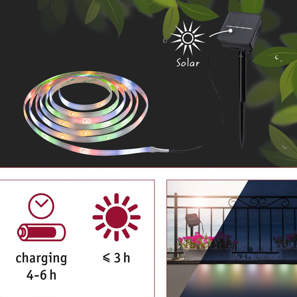Solarpanel til LED solcelle-stripe 3 meter RGB IP44 med skumringssensor
