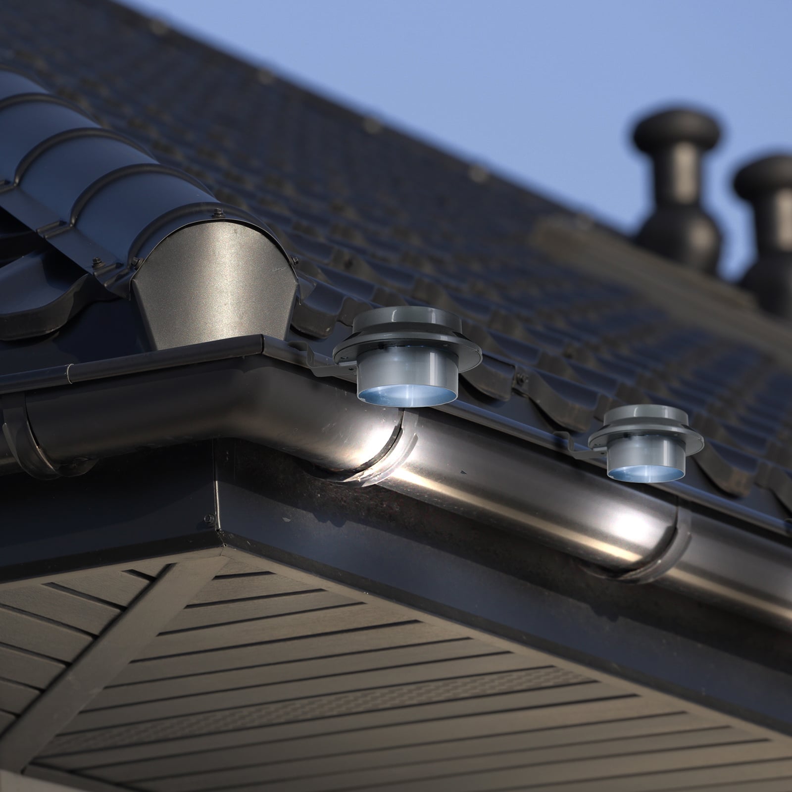 LED solcelle-takrennelampe Mistra 6-pk grå IP44 i bruk