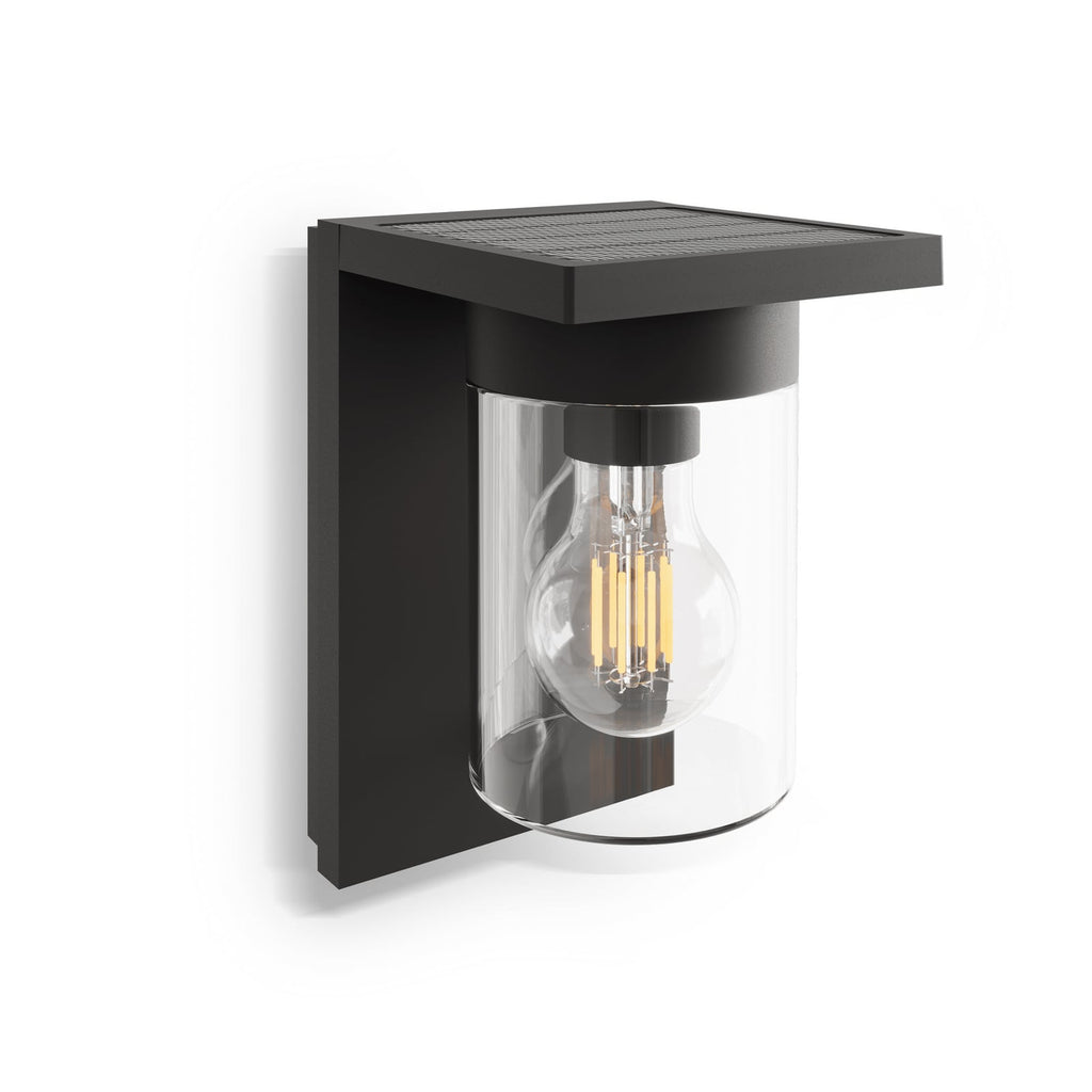 LED solcelle utevegglampe Asti med bevegelsessensor svart IP44 detalj