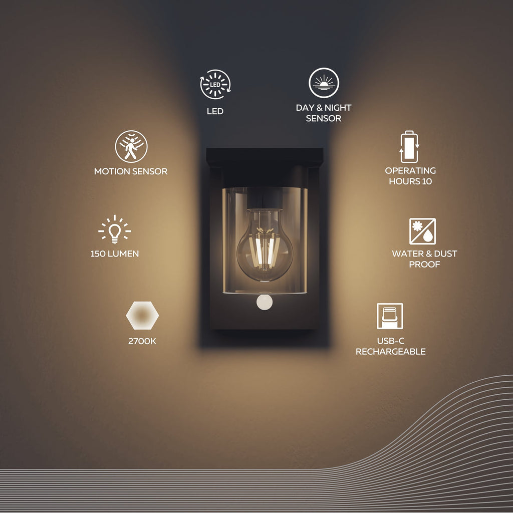 LED solcelle utevegglampe Asti med bevegelsessensor svart IP44 nærbilde av sensor